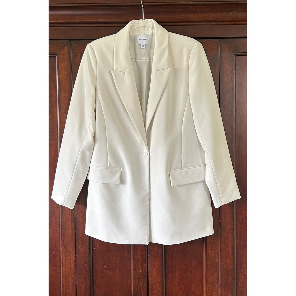 Nine West Womens Single Button Blazer White Cream Professional Jacket Size M - Picture 12 of 13